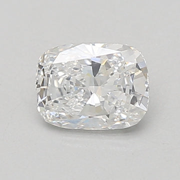 Cushion-cut lab-grown diamond loose stone with faceted surfaces and clear coloration on light background.