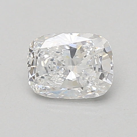 Cushion-cut lab-grown diamond loose stone with faceted surfaces and clear coloration on light background.