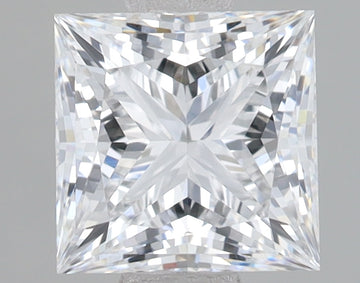 Princess-cut lab-grown diamond with faceted surface reflecting light, displayed against neutral background.