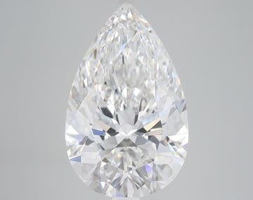 Pear-shaped lab-grown diamond with faceted surface and light refraction, displayed on neutral background.