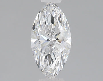 Marquise-cut lab-grown diamond with faceted surfaces reflecting light, displayed against neutral background.