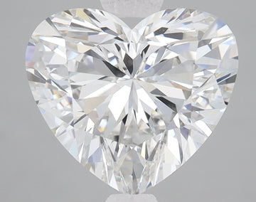 Heart-shaped lab-grown diamond with faceted surface reflecting light, displayed against neutral gray background.