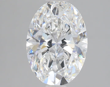 Oval-cut lab-grown diamond with faceted surfaces reflecting light, displayed against a neutral gray background.