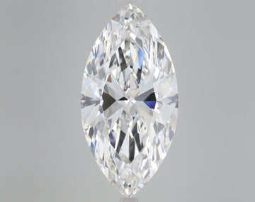 Marquise-cut lab-grown diamond with faceted surface displaying light refraction on gray background.