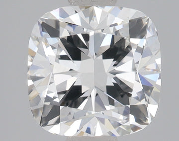 Cushion-cut lab-grown diamond with brilliant faceting and light reflections on neutral background.