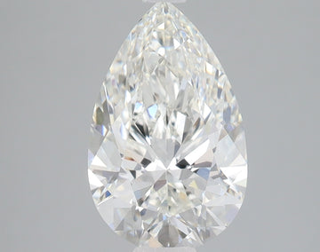Pear-shaped lab-grown diamond with faceted surfaces reflecting light, displayed against neutral gray background.
