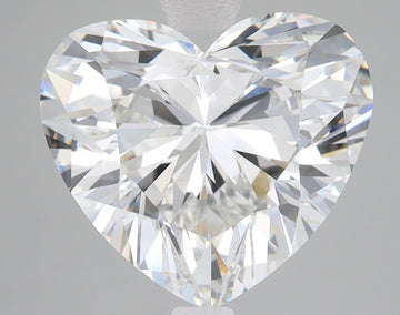 Heart-shaped lab-grown diamond with faceted cut and light reflections on gray background.