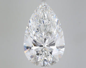 Pear-shaped faceted lab-grown diamond with brilliant light reflections on neutral background.
