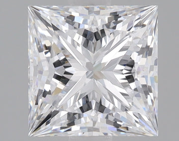 Square princess-cut lab-grown diamond with faceted surface reflecting light, displayed against neutral background.