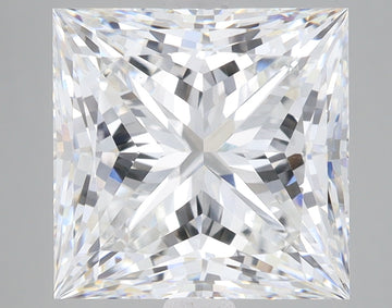 Princess-cut lab grown diamond with faceted surface showing light refraction and reflections.