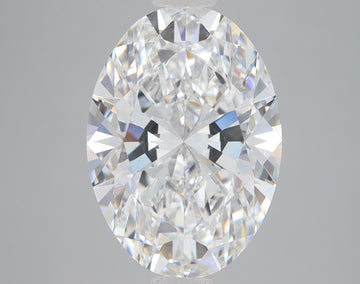 Oval-cut lab-grown diamond with faceted surfaces reflecting light, displayed against neutral gray background.
