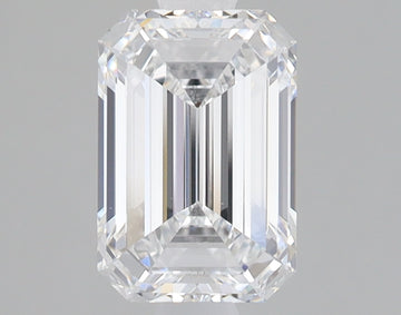 Emerald-cut lab-grown diamond with faceted surfaces and clear transparency against white background.
