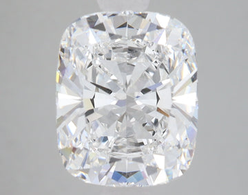 Cushion cut loose diamond with clear faceting and light refraction on gray background.