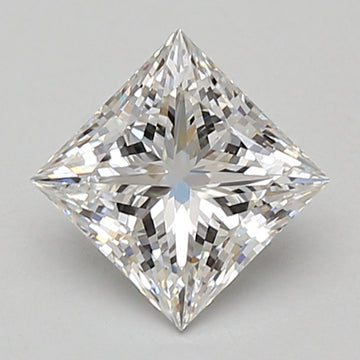 Princess-cut lab-grown diamond with faceted surfaces and clear appearance on gray background.