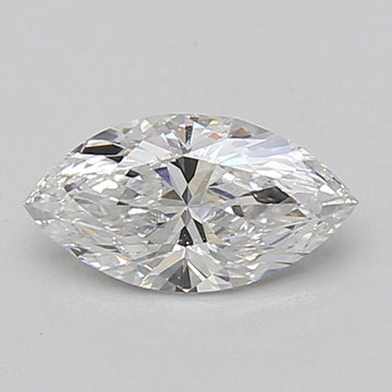 Marquise-cut clear diamond with faceted surface and pointed ends on neutral background.