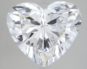Heart-shaped lab-grown diamond with faceted surface and light refraction on neutral gray background.