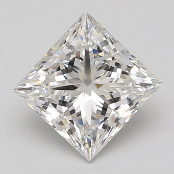 Princess cut lab-grown diamond with clear faceting and light refraction displayed on neutral background.