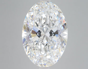 Oval-cut lab-grown diamond with faceted surface displaying light refraction on gray background.