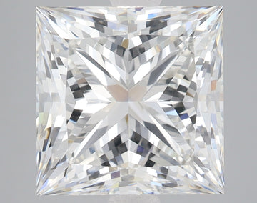 Square-cut lab-grown diamond with faceted surface reflecting light, displayed on neutral background.