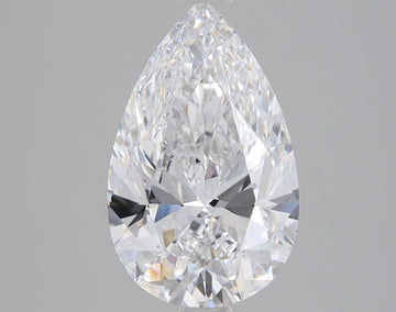 Pear-shaped lab-grown diamond with faceted surfaces and clear color against neutral background.
