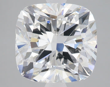 Cushion-cut lab-grown diamond with brilliant faceting and light reflections on neutral background.