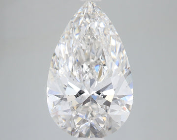 Pear-shaped lab-grown diamond with faceted surface and light refraction, displayed against neutral background.
