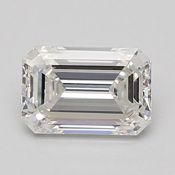 Emerald-cut lab-grown diamond loose stone with faceted edges and clear reflective surfaces.