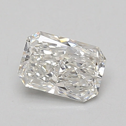 Radiant cut lab-grown diamond loose stone with faceted surface and clear appearance on neutral background.