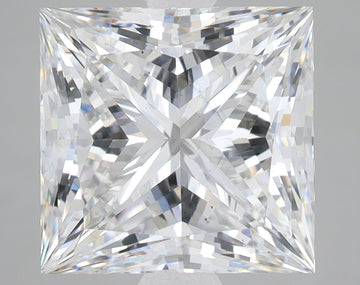Clear princess-cut lab-grown diamond with brilliant faceting and light refraction visible throughout the stone.