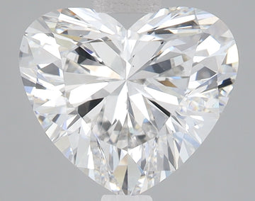 Heart-shaped lab-grown diamond with faceted surfaces reflecting light, displayed against neutral gray background.