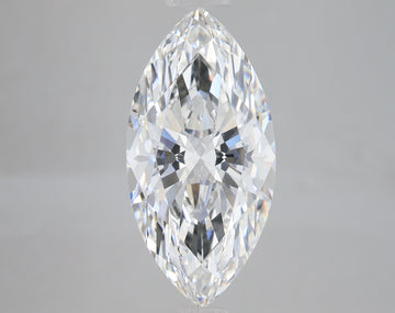 Marquise cut lab grown diamond with faceted surface reflecting light, displayed against neutral gray background.