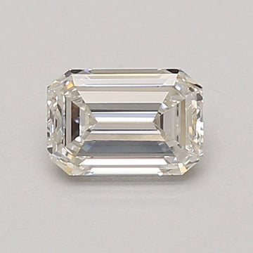 Emerald-cut lab-grown diamond stone with clear facets displayed on neutral background.