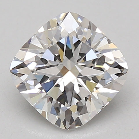 Cushion-cut loose diamond with faceted surfaces reflecting light, displayed against a gray background.