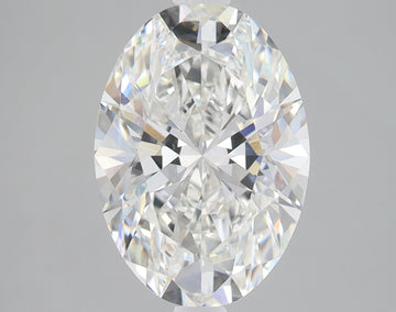 Clear oval-cut diamond with faceted surfaces reflecting light, displayed against a neutral gray background.