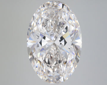 Oval-cut lab-grown diamond with faceted surface, displaying light refraction and sparkle against neutral background.