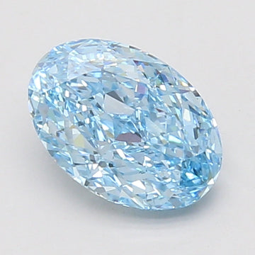 Light blue oval lab-grown diamond with faceted surface, displayed against neutral background.