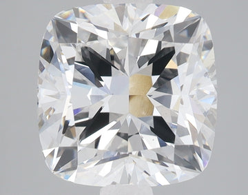 Cushion-cut lab-grown diamond with brilliant faceting and light reflections on neutral background.
