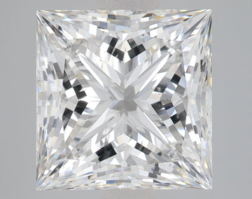 Princess-cut lab-grown diamond with square faceted shape displaying bright white light reflection and sparkle against neutral