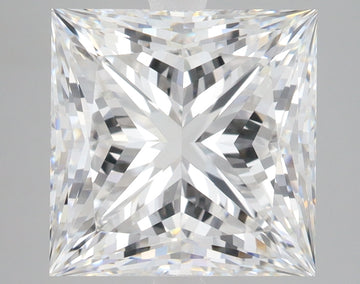 Princess-cut lab-grown diamond with faceted surfaces reflecting light, displayed against neutral background.