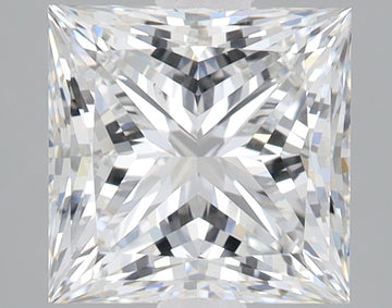 Princess-cut lab-grown diamond with brilliant faceted surface and clear reflections throughout the stone.