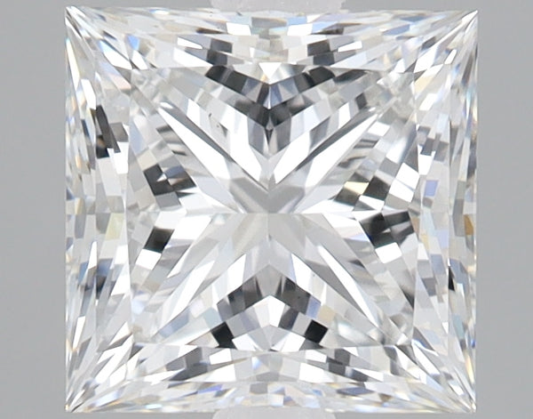 Princess-cut lab-grown diamond with brilliant faceted surface and clear reflections throughout the stone.