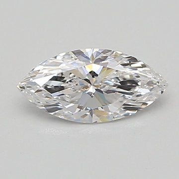 Marquise-cut lab-grown diamond with faceted surface and light reflections on neutral background.