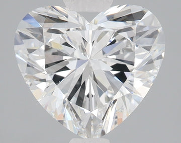 Heart-shaped lab-grown diamond with brilliant faceting and light refraction throughout, displayed on neutral background.