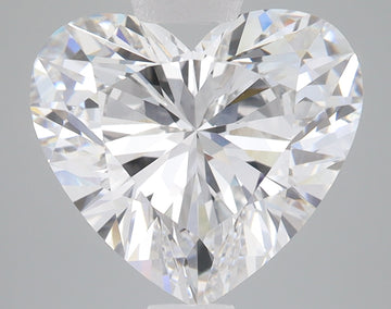 Heart-shaped lab-grown diamond with brilliant faceting and clear coloring on gray background.