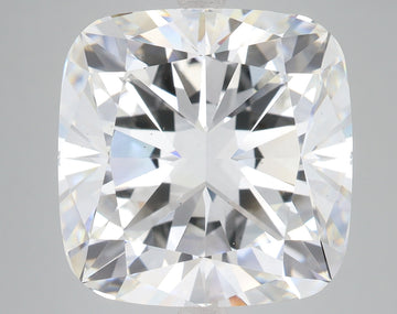 Cushion cut loose diamond with faceted surface reflecting light, displayed against neutral gray background.