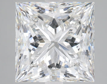 Princess-cut lab-grown diamond with brilliant facets and light refraction displayed against neutral background.
