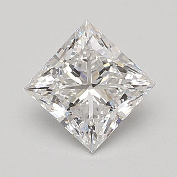 Princess-cut loose diamond with clear faceted surfaces and bright light reflection on neutral background.