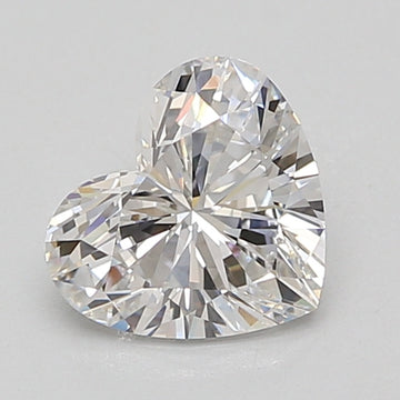 Heart-shaped faceted lab-grown diamond with brilliant light reflections on neutral background.