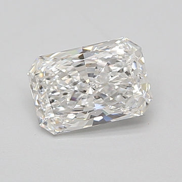 Radiant cut loose diamond stone with faceted surfaces and clear coloring on neutral background.