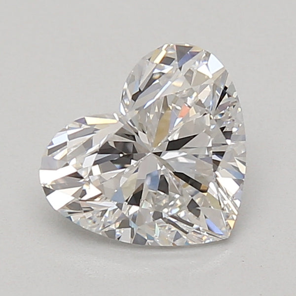 Heart-shaped lab-grown diamond loose stone with faceted surface and light reflections on gray background.